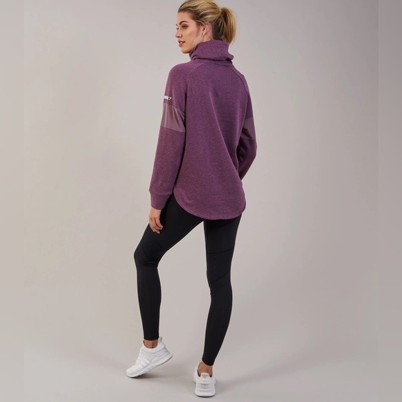 Gymshark Purple Cowl Neck Fleece lined Sweatshirt mesh sleeve size Small - Picture 3 of 12